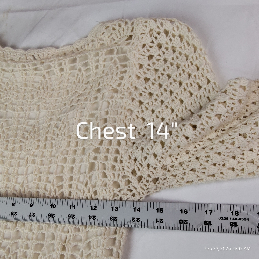 Forever 21, Vintage  Boho  Crochet Grannycore  Dress - Ivory - Picture 14 of 16